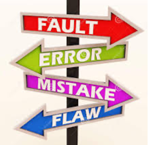 Signs pointing toward fault, error, mistake, and flaw