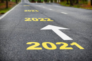 Road starting with 2021, 2022, 2023 with arrows to the future.